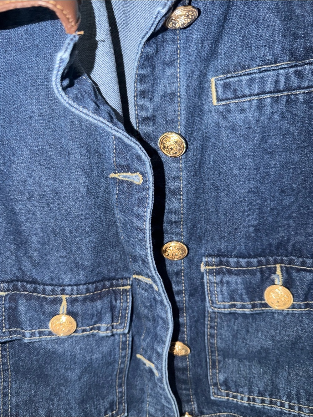 Women Denim Jacket with Brown Collar - Picture 3 of 4